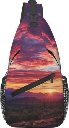 Generic Cactus Desert Sunset Cross Body Bag Anti Theft Crossbody Bag With Zipper Chest Backpack For Sports Runner Casual