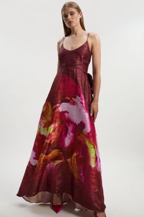 Karen Millen Womens Lily Macrae - Textured Strappy Woven Prom Dress - Pink - Size 16 UK