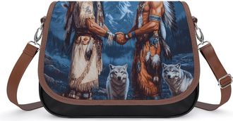 Generic Native Chiefs Wolf And Moon Small Womens Crossbody Bags Shoulder Handbag with Adjustable Strap for Travel