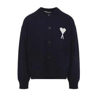 Ami Cardigans, male, Blue, Size: XL Crewneck Cardigan