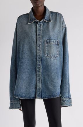 Balenciaga Cocoon Oversize Denim Button-Up Shirt in Sun Bleached Blue at Nordstrom, Size 38