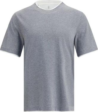 Brunello Cucinelli Short Sleeve Basic Trim Tee - Heren - T-shirts - Grijs - 2XL - Katoen - Tops