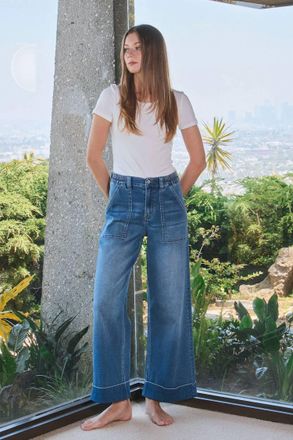 Flying Monkey High Rise Cuffed Baggy Jean In Blue