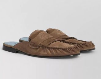 Marni suede clogs contrasting sole fringed trim