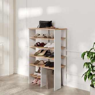 Vicco Armario Para Zapatos Marlon, Roble Blanco/dorado, 60 X 100 Cm Con 5 Compartimentos, Vicco