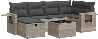 vidaXL Set De Sof&aacute;s De Jard&iacute;n 7 Pzas Con Cojines Rat&aacute;n Pe Gris Claro Vidaxl