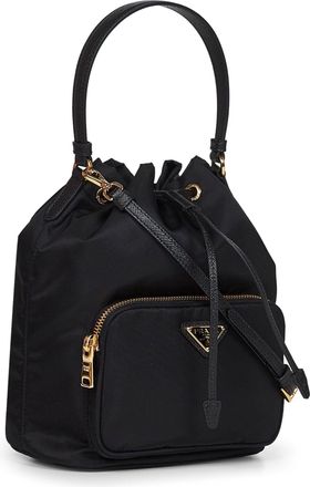 Prada Womens Bucket Bag Duet Black Polyamide Handbags Hand