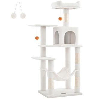 FEANDREA &Aacute;rbol para gatos de 143 cm con postes rascadores de color blanco crema