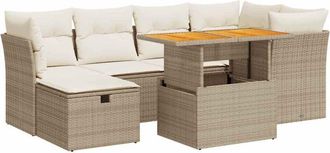 vidaXL Set Sof&aacute;s Jard&iacute;n Y Cojines 7 Pzas Rat&aacute;n Sint&eacute;tico Acacia Beige Vidaxl