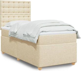 vidaXL Cama Box Spring Con Colch&oacute;n Tela Color Crema 100x200 Cm Vidaxl