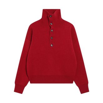 Ami Trui met hoge knoopkraag - Dames - Truien - Rood - Maat: S Zijde