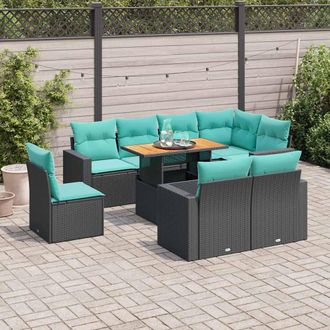 vidaXL Vidaxl Set De Sof&aacute;s De Jard&iacute;n Con Cojines 9 Pzas Rat&aacute;n Sint&eacute;tico Negro