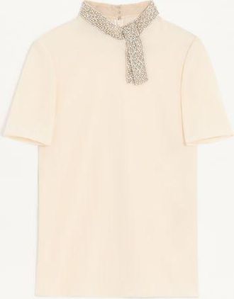 Valentino Embroidered Crepe De Chine Top Woman CORAL/SILVER 36