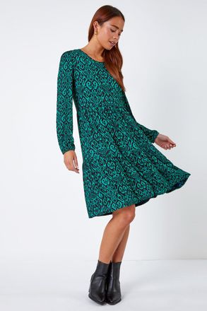 Roman Aztec Print Tiered Stretch Dress