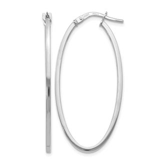 Diamond2Deal 14K White Gold Polished Oval Shape Hoop Earrings