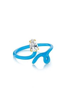 House of Frosted Pear White Topaz Enamel Band Ring in Blue at Nordstrom Rack, Size 7