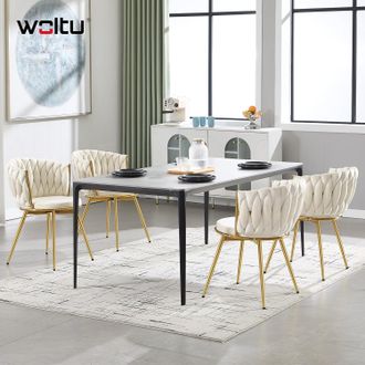Woltu Woltu - Sill&oacute;n Giratorio Tapizado Moderno, 4 Unidades, Para Escritorio De Oficina, Terciopelo, Color Beige