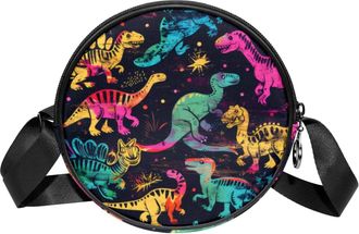 Generic Circle Crossbody Bag for Women, Animal Dinosaur Small Sling Bag Daypack with Zipper Adjustable Shoulder Straps Casual Ladies Girls Round Purse