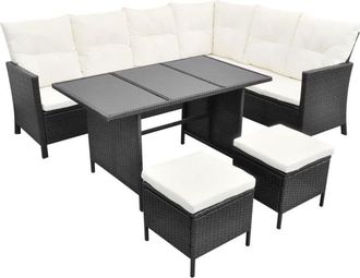 vidaXL Set de muebles de jardín 4 pzas y cojines ratán sintético negro Vidaxl