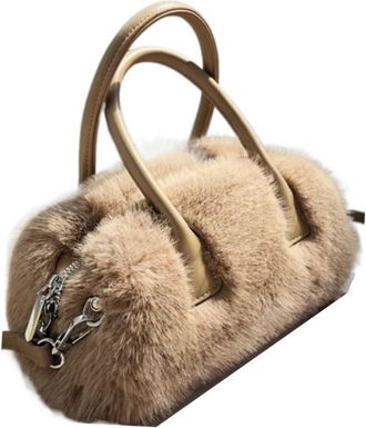 Generic Compatible For Soft Plush Handbags Fashion Faux Fur Tote Shoulder Bag Handle Furry Fluffy(Camel)