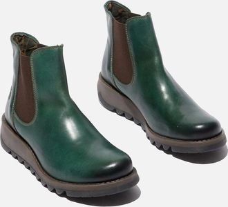 FLY London Womens Fly London Salv Leather Womens Petrol Boots - Green - Size: 6