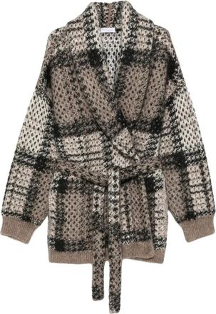 Brunello Cucinelli Mmt 571716 Gebreide Cardigan met Pailletten - Dames - Vesten - Bruin - L - Pailletten - Truien & Vesten