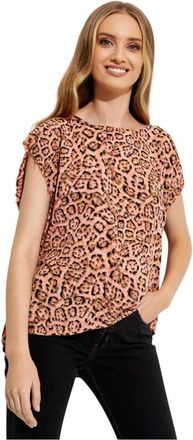 One Teaspoon Koraal Luipaardprint Boothals Top - Dames - Blouses - Veelkleurig - 2XS - Overhemden