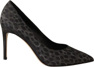 Vix Womens Leopard Print Heels Pumps Pointed Toe - Dark Grey Leather - Size EU 39