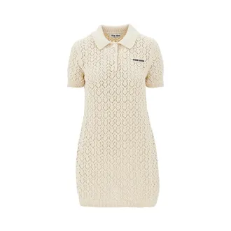 Miu Miu Openworked cotton midi dress Woman 40