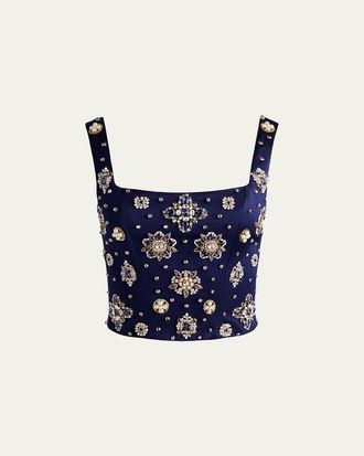 Alice & Olivia Lilianna Embellished Satin Corset Top