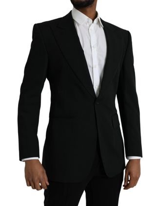 Dolce & Gabbana Mens Black Wool Peak Single Breasted Coat Blazer Virgin Clothing