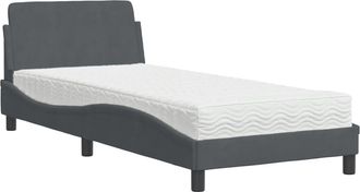 vidaXL Cama Con Colch&oacute;n Terciopelo Gris Oscuro 90x190 Cm Vidaxl