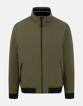 Fynch-Hatton Mens Stand Collar Zipped Pocket Jacket Dark Khaki - Green - Size: 42/Regular