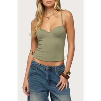 Edikted Aven Sweetheart Neck Built-in Bra Tank in Olive at Nordstrom, Size X-Small