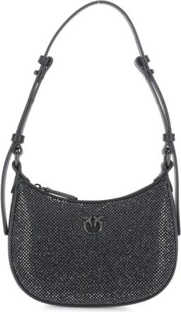 Pinko Zwarte leren schoudertas met strass - Dames - Schoudertassen - Zwart - ONE Size - Tassen
