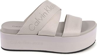 Calvin Klein Womens Platform Sandals With Fabric Straps - Light Grey Recycled Material - Size EU 39