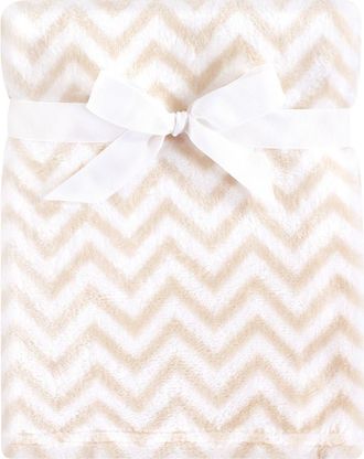 Hudson Baby Luxurious Unisex Comfort Blanket with Silky Plush and Coral Fleece Textures in Tan Chevron at Nordstrom