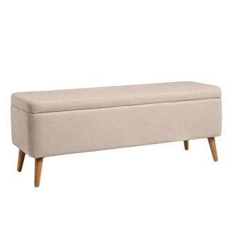 Koketto Home Banco tapizado beige con almacenamiento y patas de madera