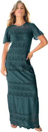 Roaman's Crochet Lace Maxi Dress in Mystic Pine at Nordstrom, Size 36