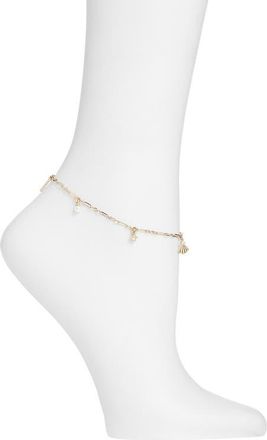 Nordstrom Faux Pearl & Cubic Zirconia Charm Anklet in Gold at Nordstrom