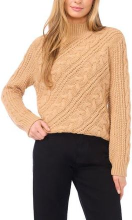 Halogen Diagonal Cable Mock Neck Sweater in Latte Heather at Nordstrom Rack, Size Xx-Small