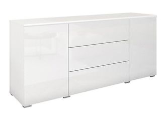Mirjan24 C&oacute;moda Mirfivo 102, Blanco + Blanco Brillante, Con Cajones Y Puertas, N&uacute;mero De Cajones: 3, 66x150x40cm