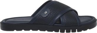 Baldinini Mule in tumbled leather - male - Baldinini - Sliders - Blue - 8 1/2 UK - Shoes