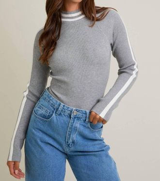 Le Lis Blanc Deux Mock Neck Long Sleeve Ribbed Bodysuit In Grey