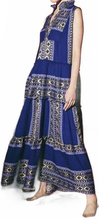 Lace Block Sleeveless Maxi Dress In Navy + Gold