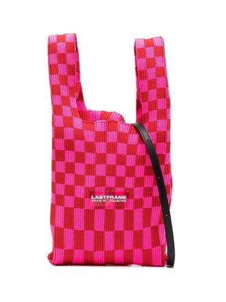 Lastframe checked intarsia-knit crossbody bag - women - Nylon - OS - Pink