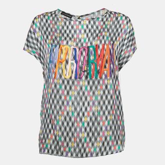Emporio Armani Black Geometric Print Silk Embroidered Top