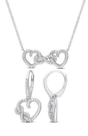 Delmar Diamond Infinity Heart Pendant Necklace & Drop Earrings Set - 0.1ct. in Silver at Nordstrom Rack