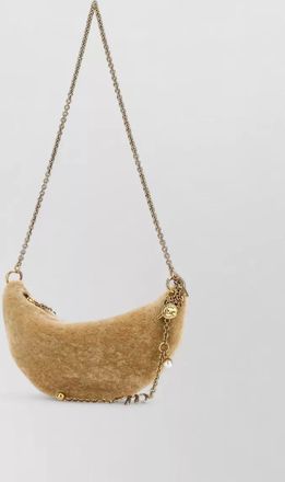 Chlo&eacute; shearling mini halfmoon shoulder bag chain