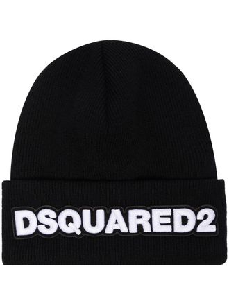 Dsquared2 Ribbed Knit Wool Folded Logo Hat